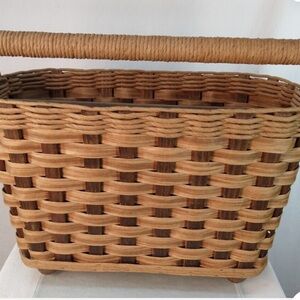 Vintage Woven Basket/Magazine with Handle and Feet